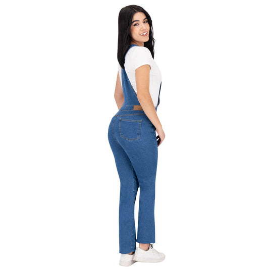 Overol mujer recto mezclilla azul - espalda