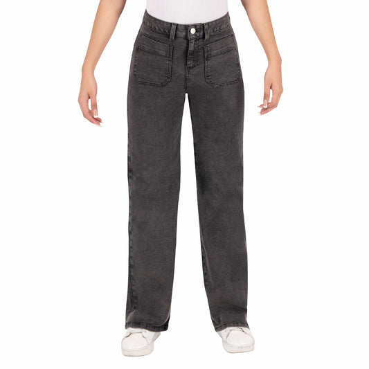 Jeans mom pierna amplia mujer negro - espalda