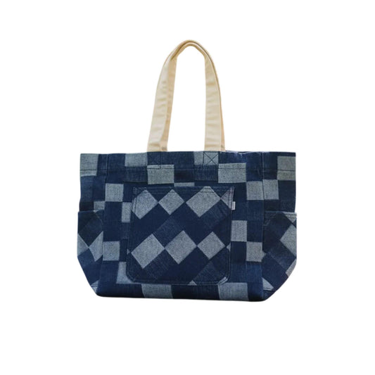 Bolsa tote mezclilla azul oscuro - lateral