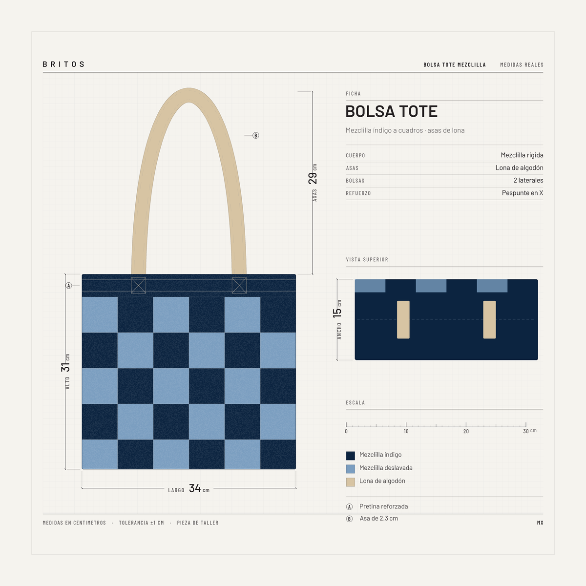 Bolsa Tote Azul Oscuro Mediana de Mezclilla