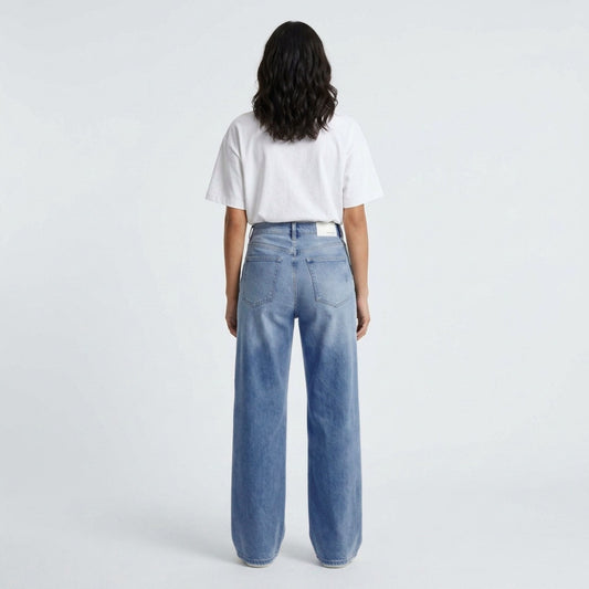 Jeans Rectos Pierna Amplia Mujer Azul Claro