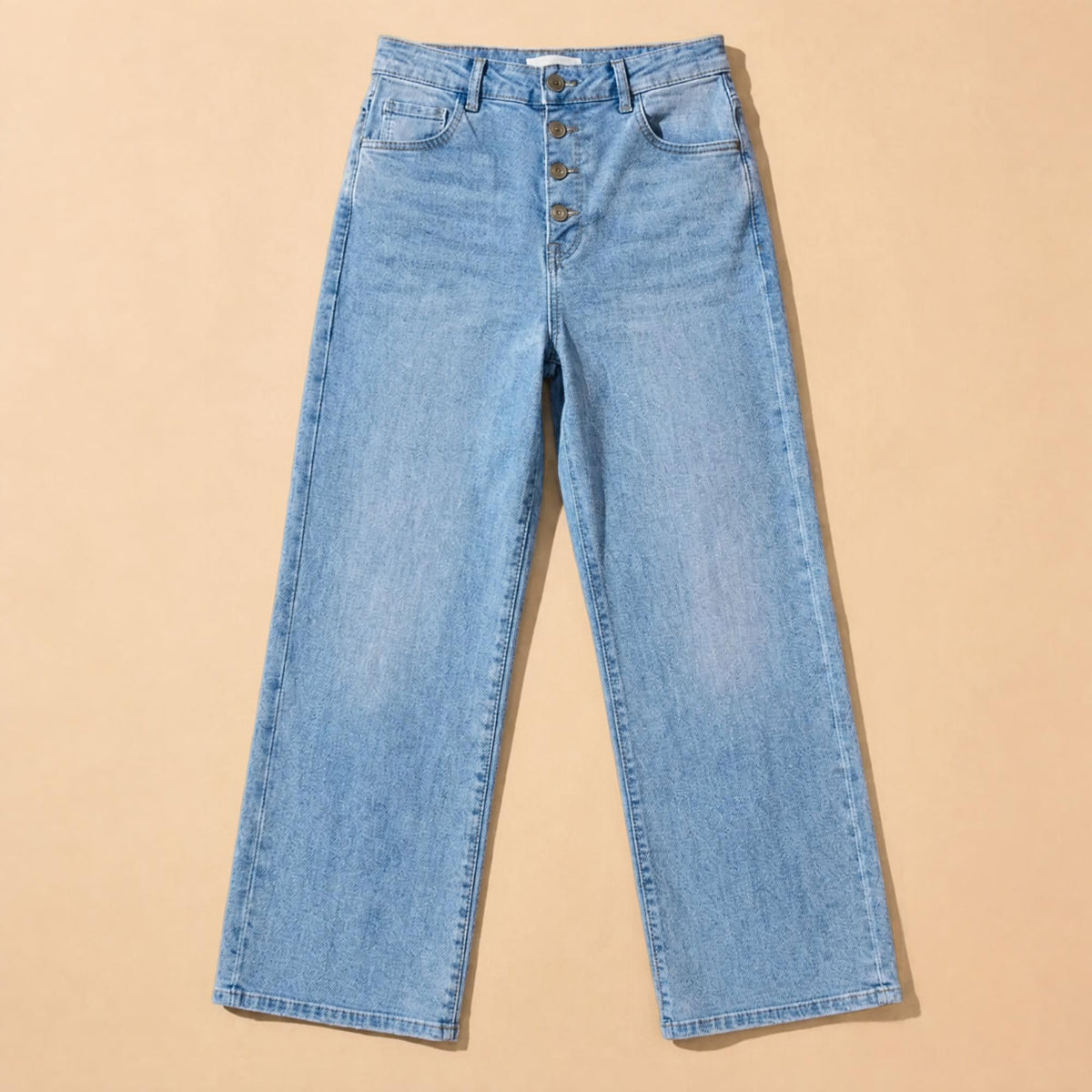 Jeans Rectos Pierna Amplia Mujer Azul Claro