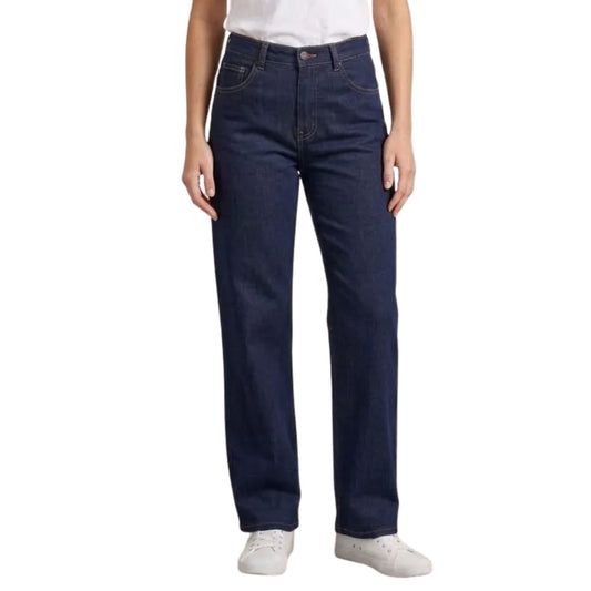 Jeans Rectos Mujer Levanta Pompas Azul Oscuro con Pespunte