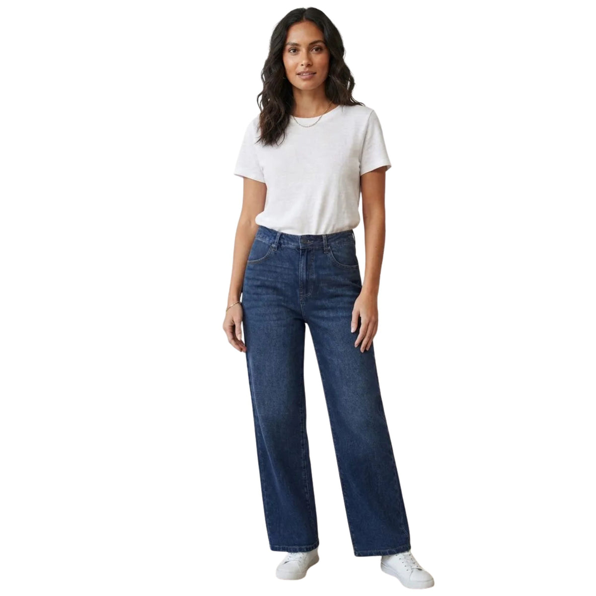Jeans pierna amplia mujer azul deslavado - frente