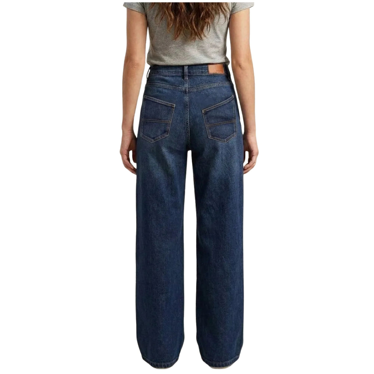 Jeans pierna amplia mujer azul deslavado - espalda de cerca