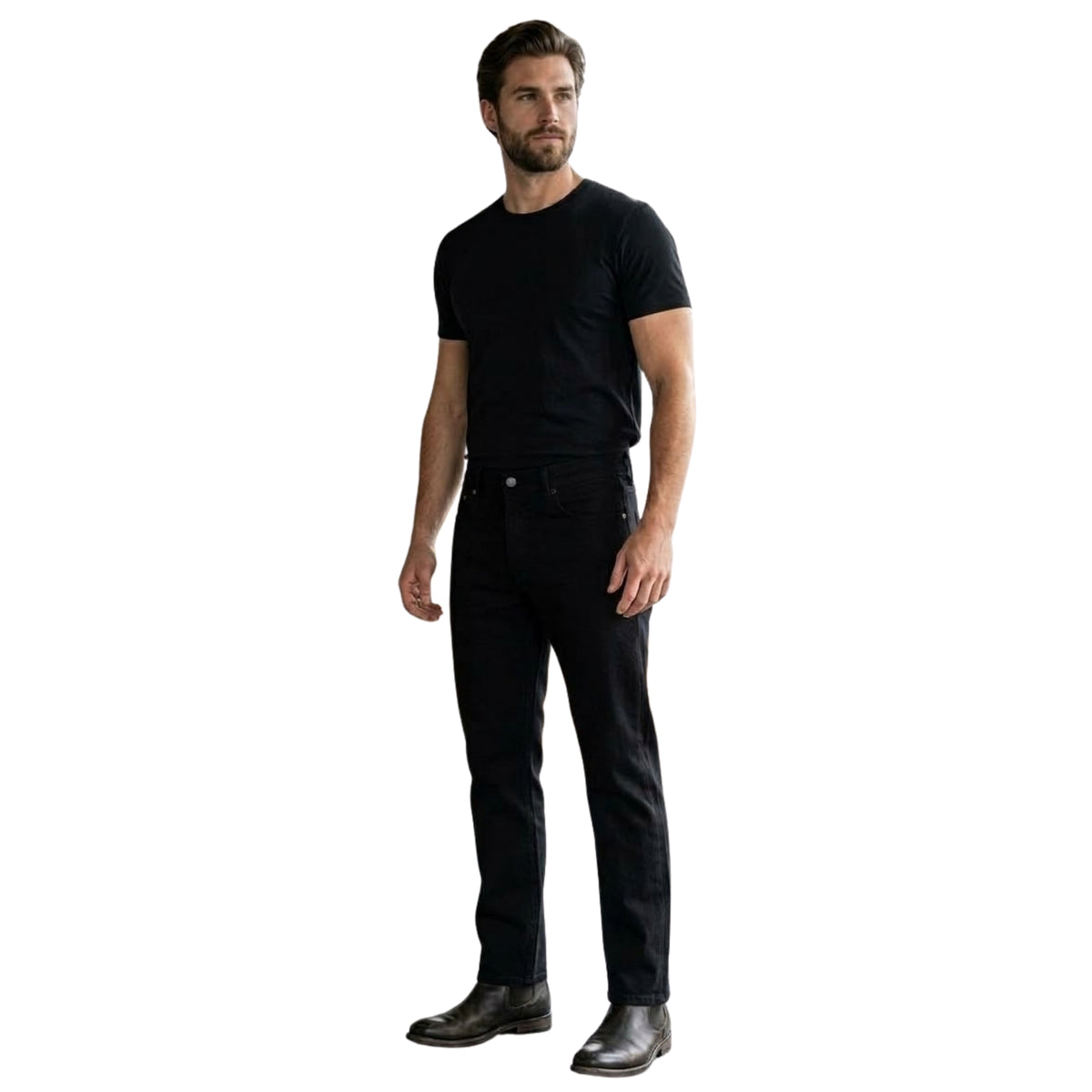 Jeans rectos hombre negro stretch - tres cuartos