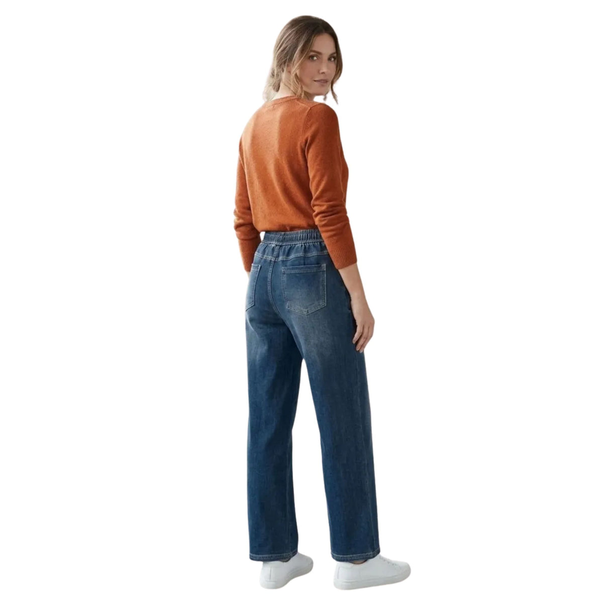 Jeans Pierna Amplia Mujer Azul con Pretina Y Cordones