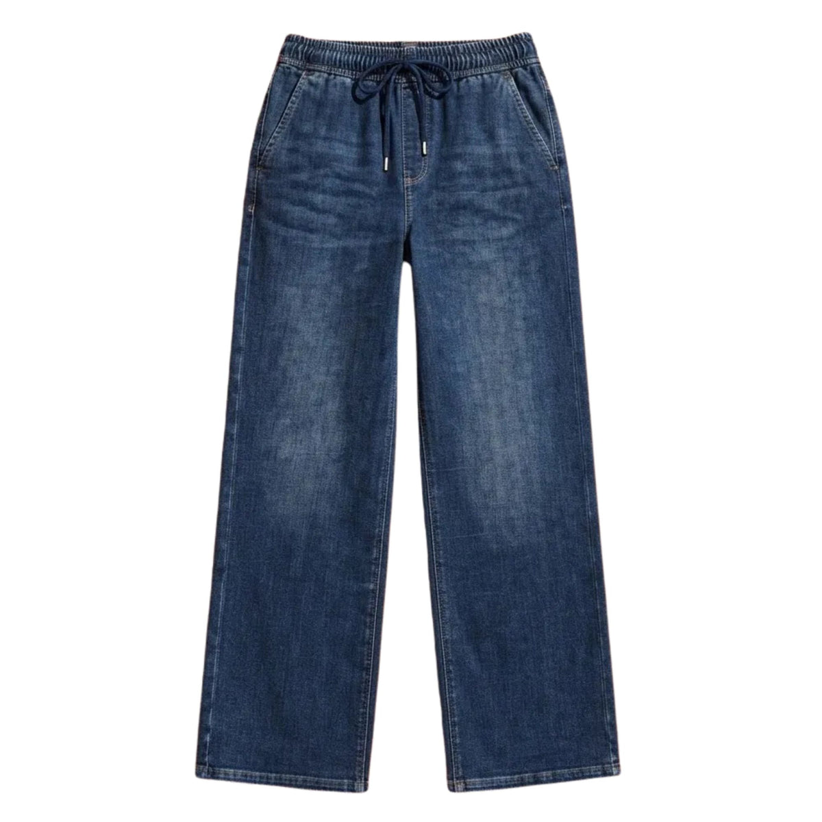 Jeans Pierna Amplia Mujer Azul con Pretina Y Cordones