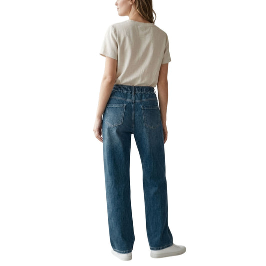 Jeans Pierna Amplia Mujer Azul Deslavado Con Pretina
