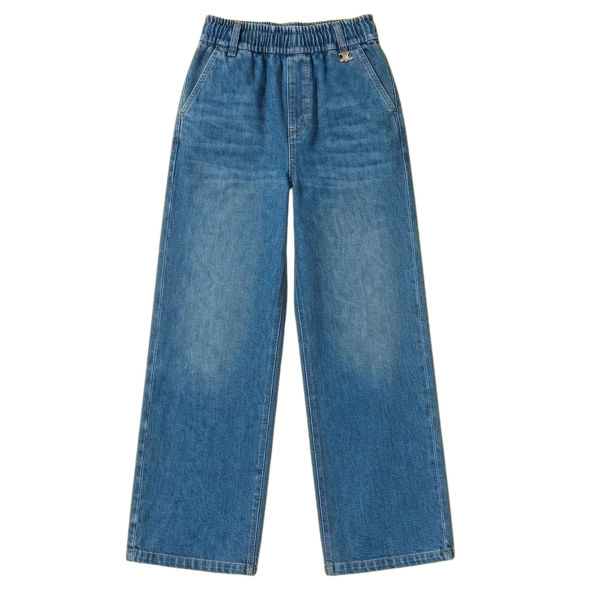 Jeans Pierna Amplia Mujer Azul Deslavado Con Pretina