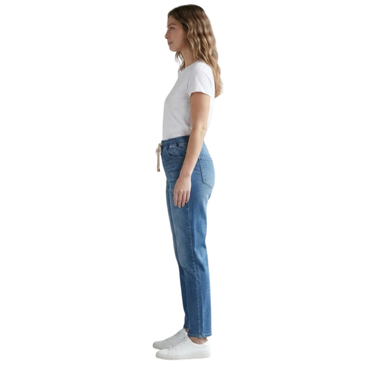 Mom Jeans Mujer Azul de Mezclilla Stretch con Pretina