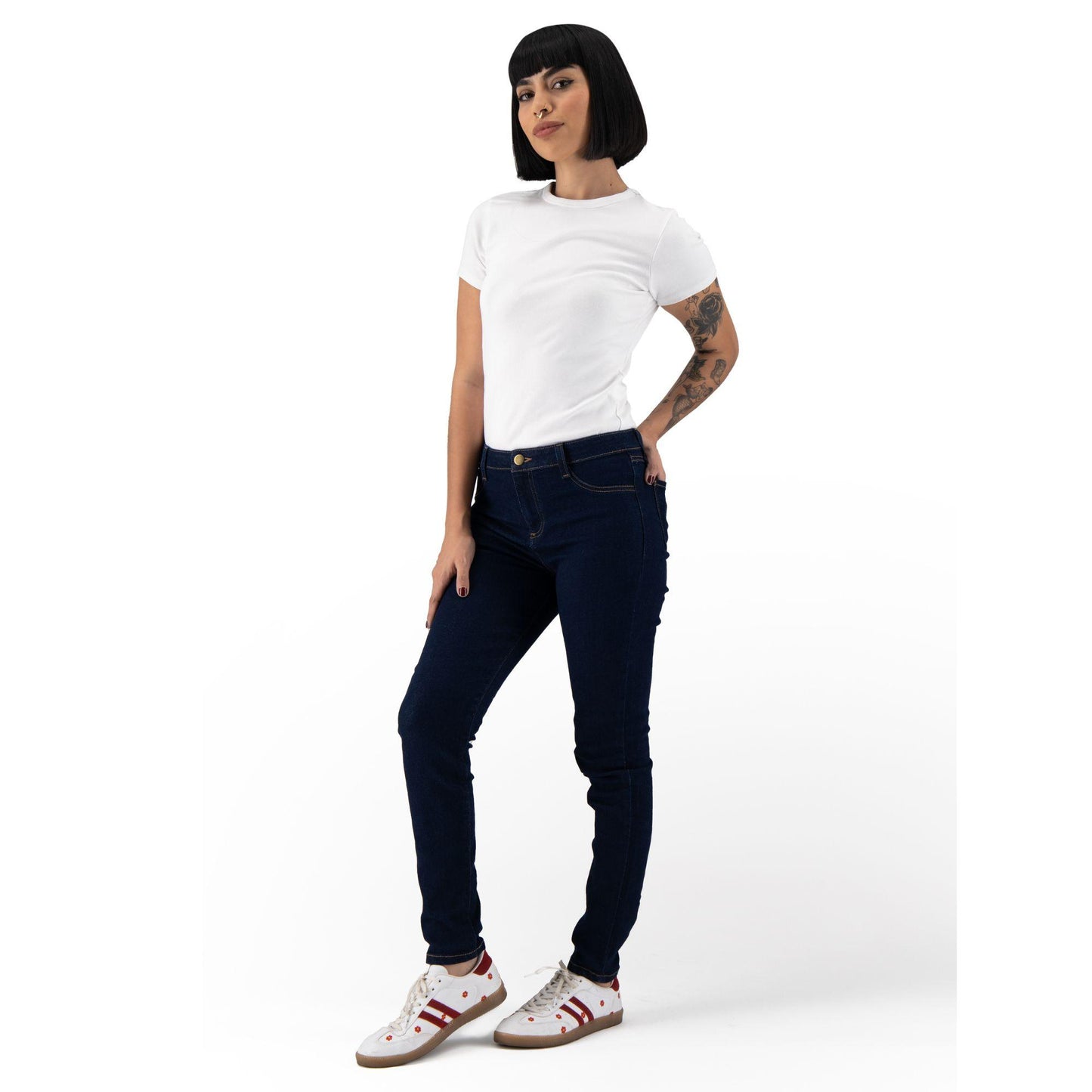 Jeans skinny mujer Justo A Tu Medida azul oscuro - detalle