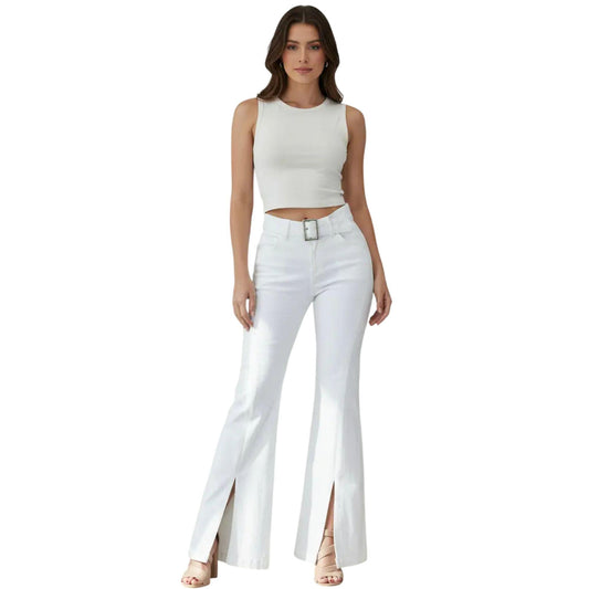 Jeans acampanados Magic Pomp blanco - frente