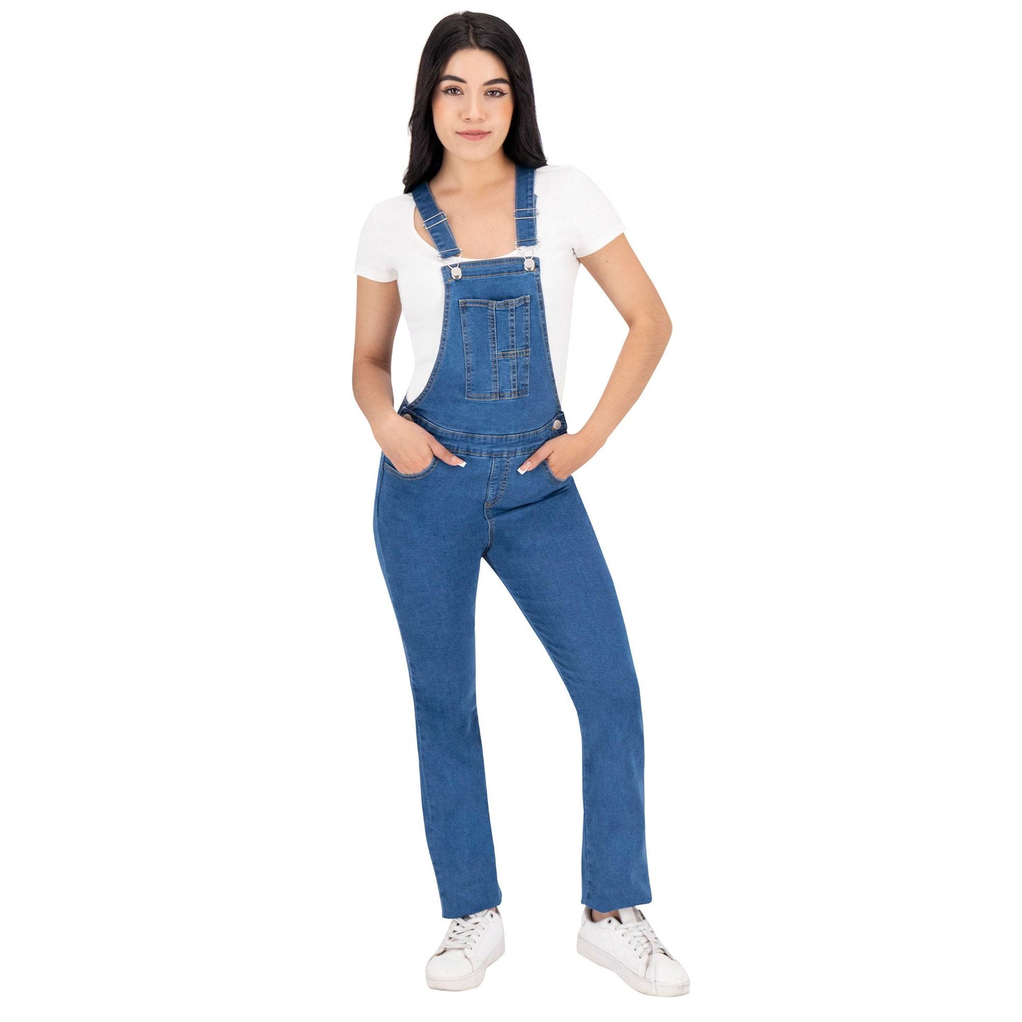 Overol mujer recto mezclilla azul - frente