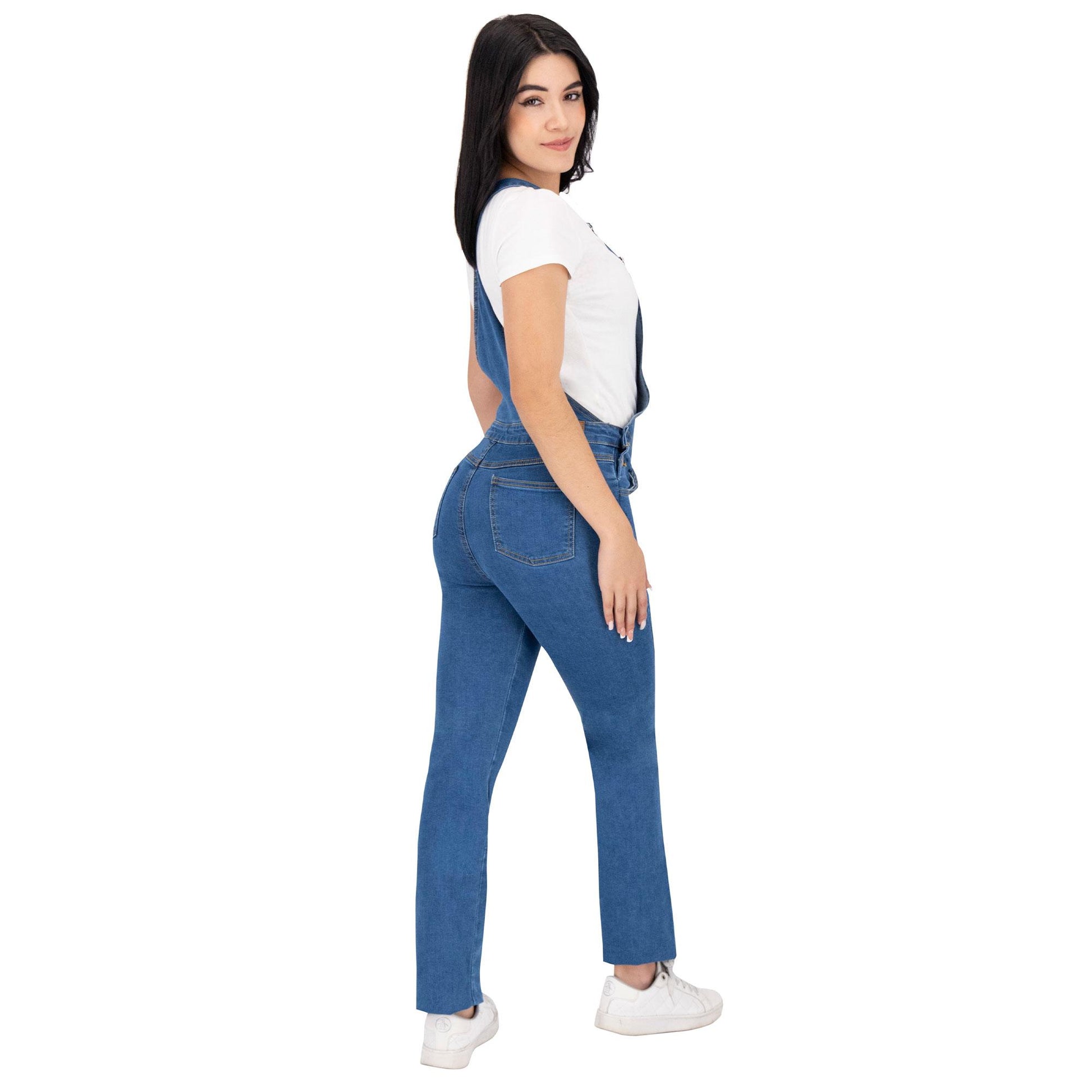 Overol mujer recto mezclilla azul - bolsas