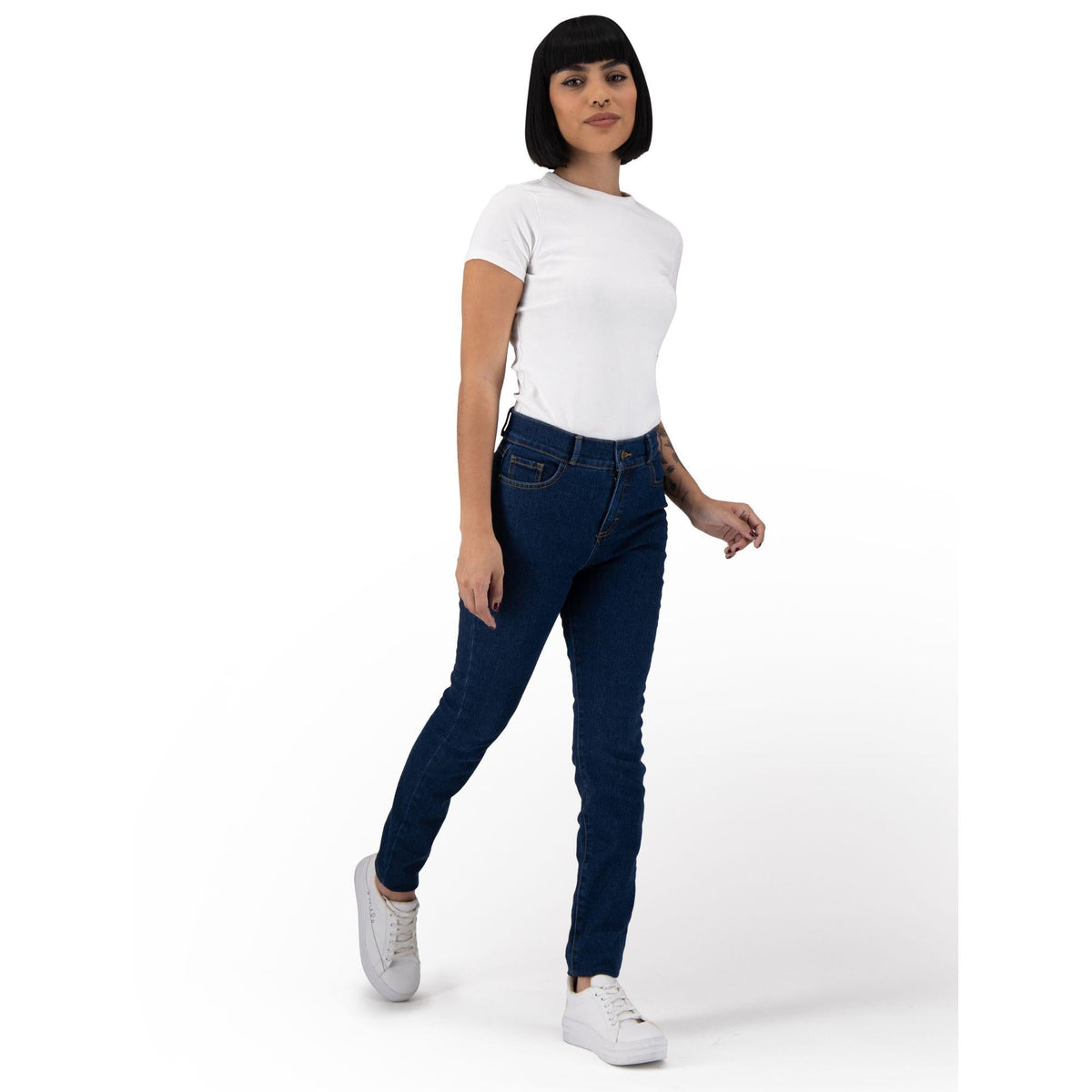 Jeans skinny mujer Magic Pomp azul medio - espalda