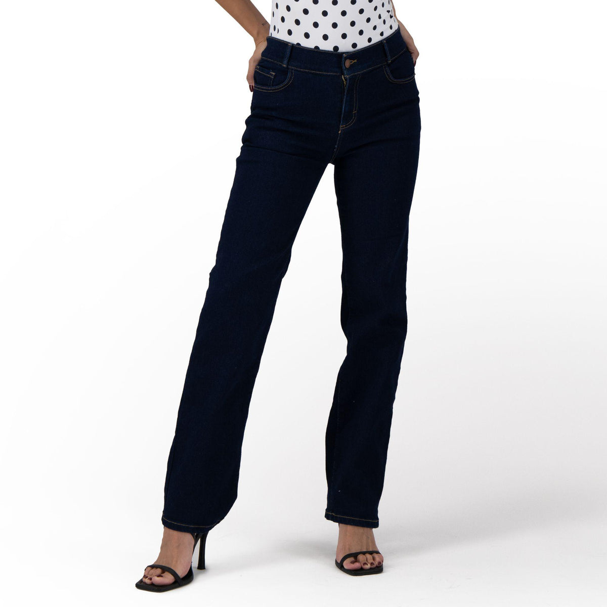 Jeans rectos mujer Magic Pomp azul oscuro - detalle