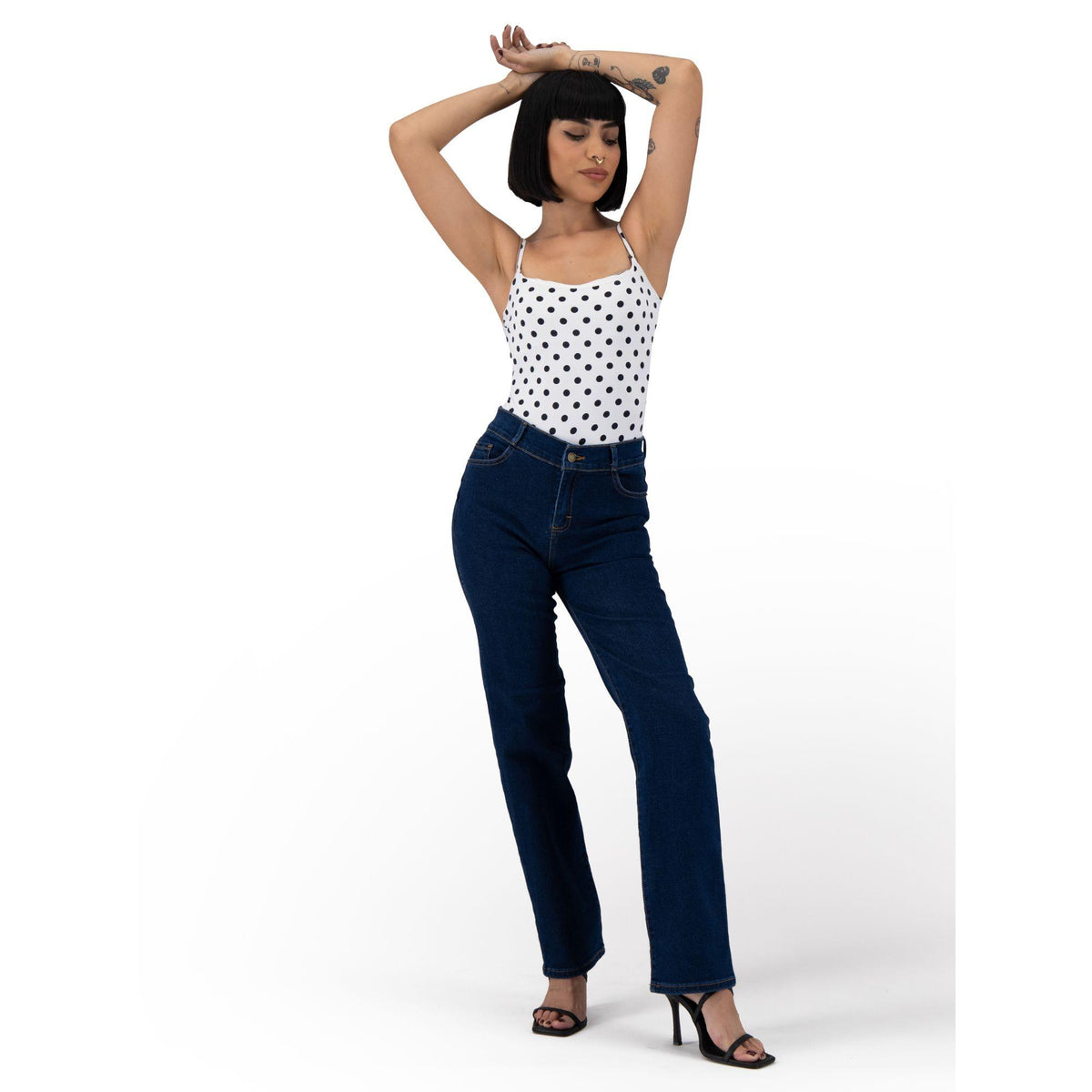Jeans rectos mujer Magic Pomp azul medio - espalda
