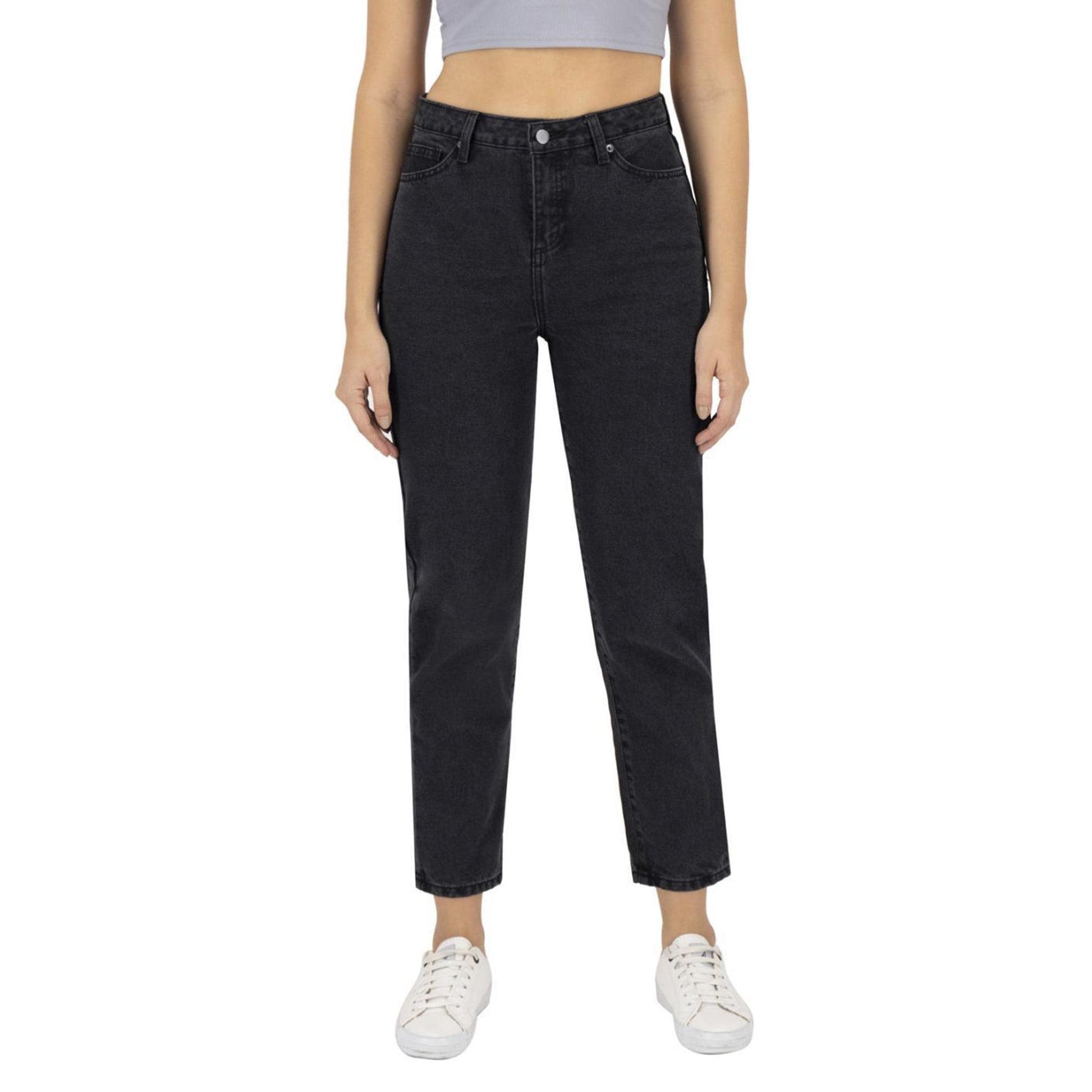 Jeans mom mujer gris rígida - frente
