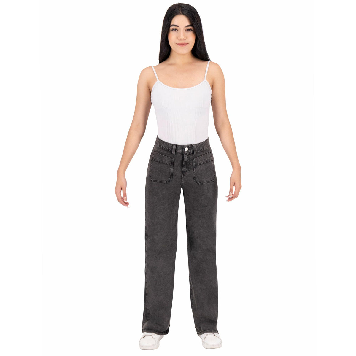 Jeans mom pierna amplia mujer negro - lateral