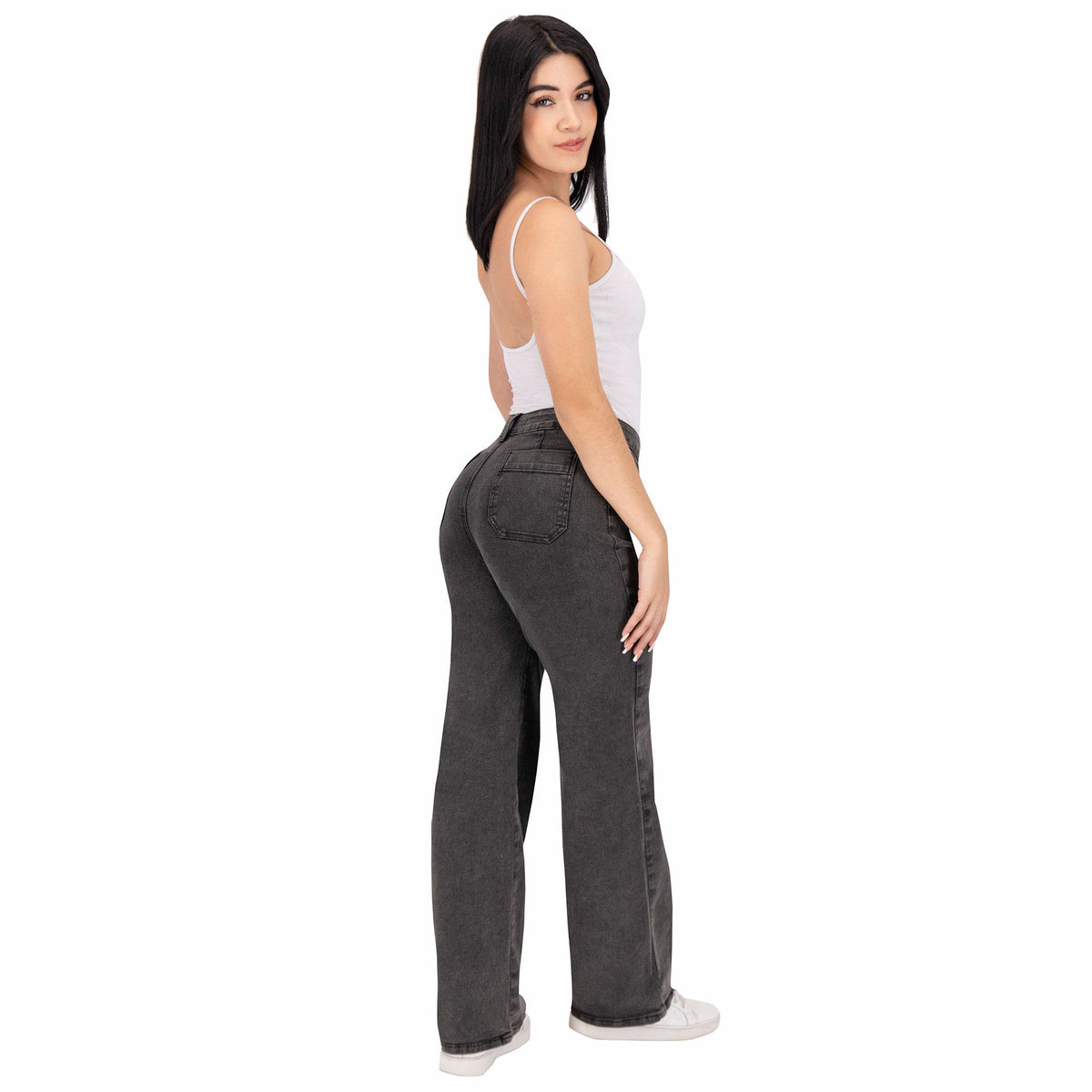 Jeans mom pierna amplia mujer negro - bolsas