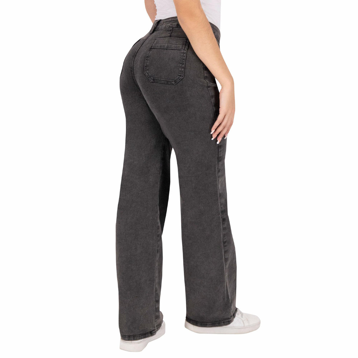 Jeans mom pierna amplia mujer negro - detalle