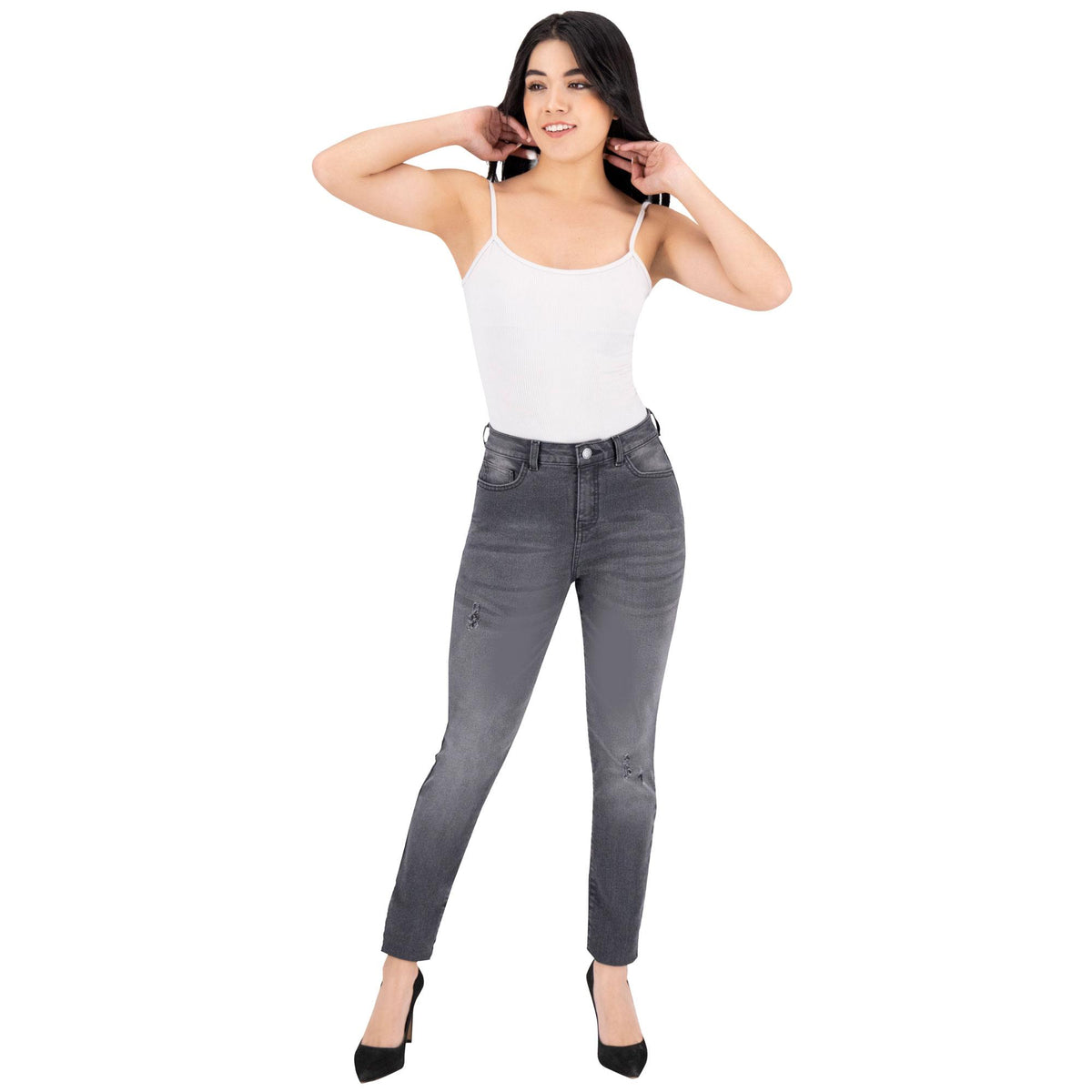 Jeans skinny Magic Pomp mujer gris - frente