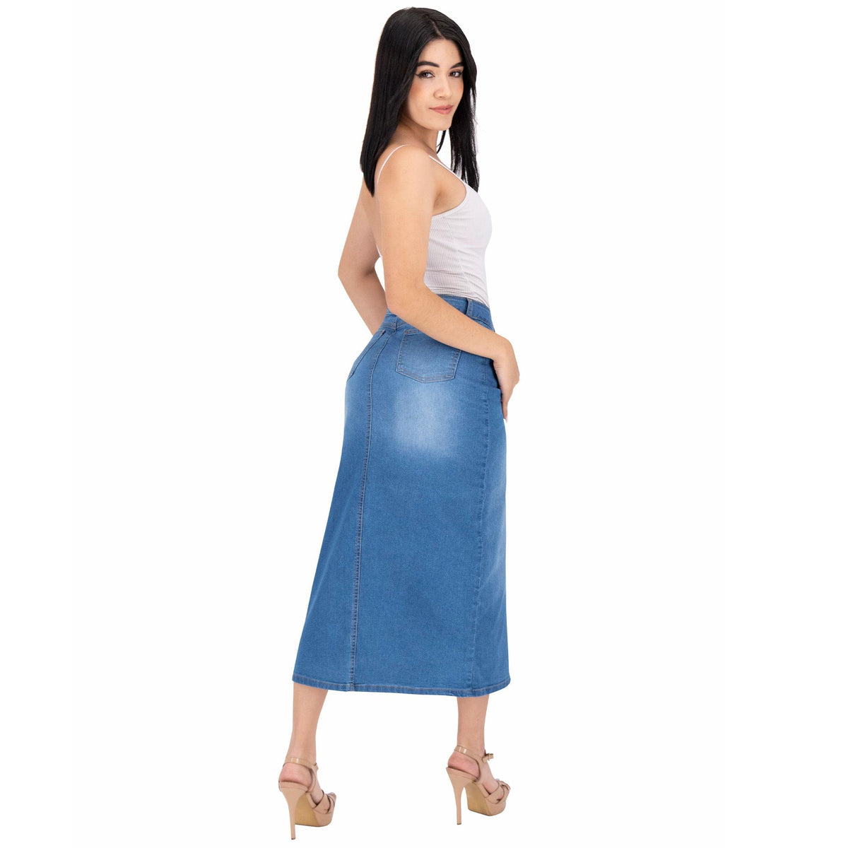 Falda larga mujer mezclilla azul - cintura