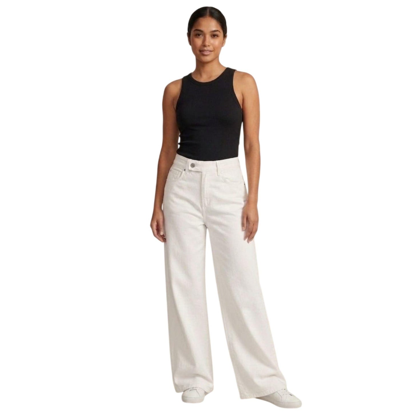 Pantalón pierna amplia mujer blanco - frente