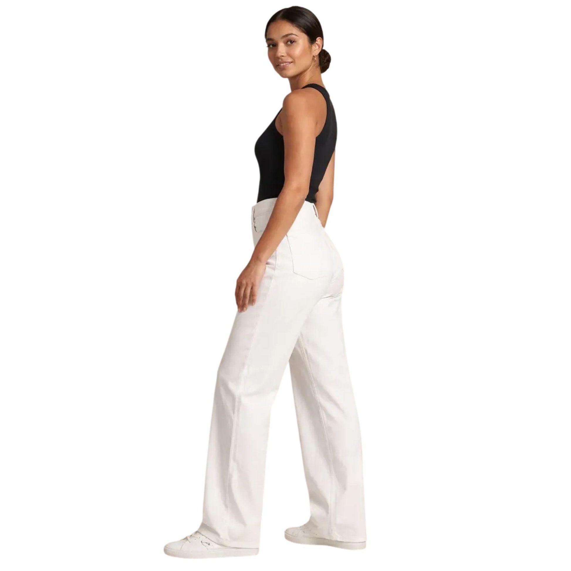 Pantalón pierna amplia mujer blanco - bolsas