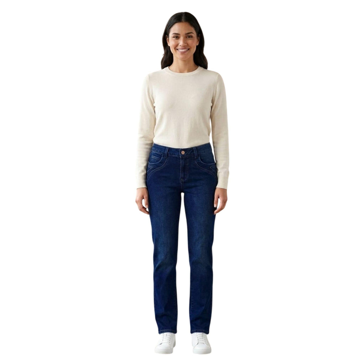 Jeans rectos Magic Pomp azul medio liso - frente