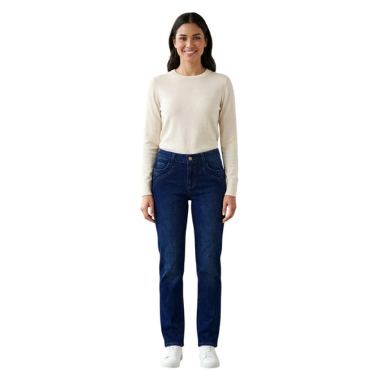Jeans rectos Magic Pomp azul medio liso - frente