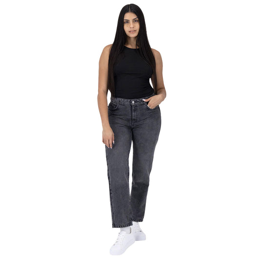 Jeans mom mujer gris - frente