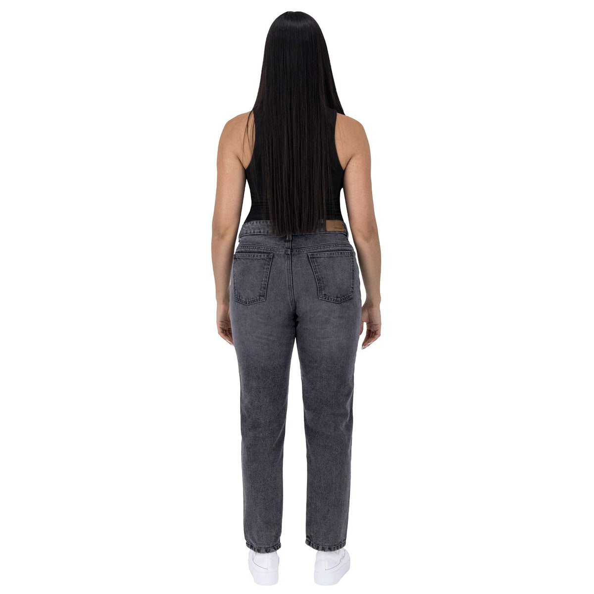 Jeans mom mujer gris - cintura