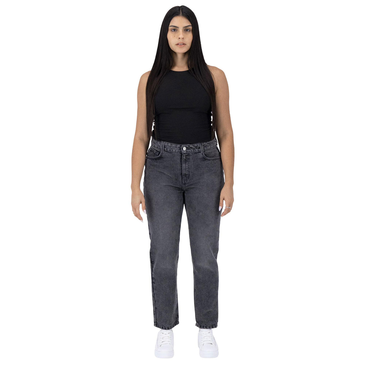 Jeans mom mujer gris - lateral