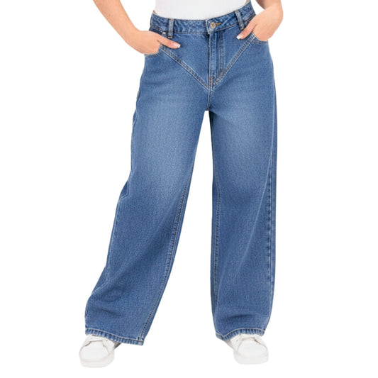 Jeans rectos mujer azul pierna amplia - espalda