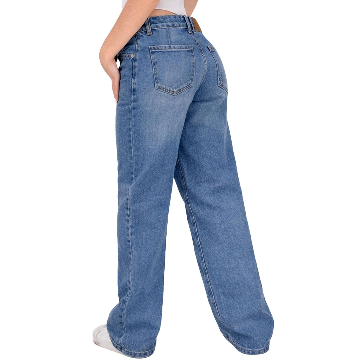 Jeans rectos mujer azul pierna amplia - detalle