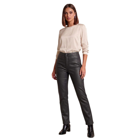 Pantalón recto mujer negro vinipiel - frente