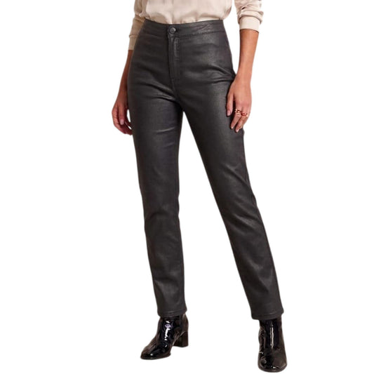 Pantalón recto mujer negro vinipiel - espalda