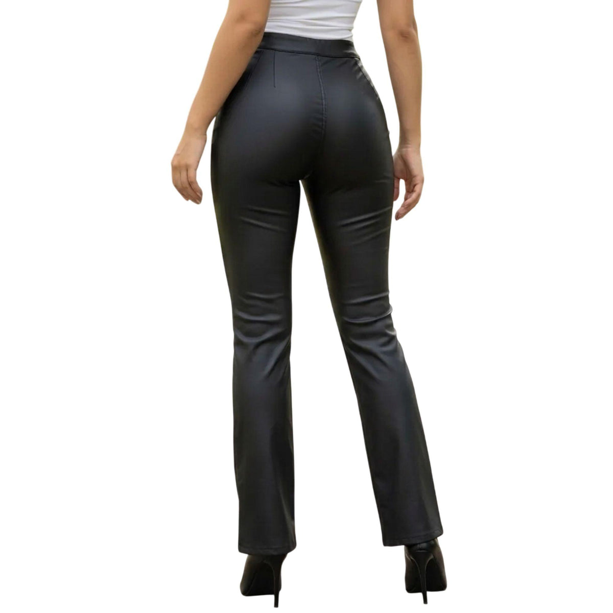 Pantalón recto mujer negro vinipiel - detalle