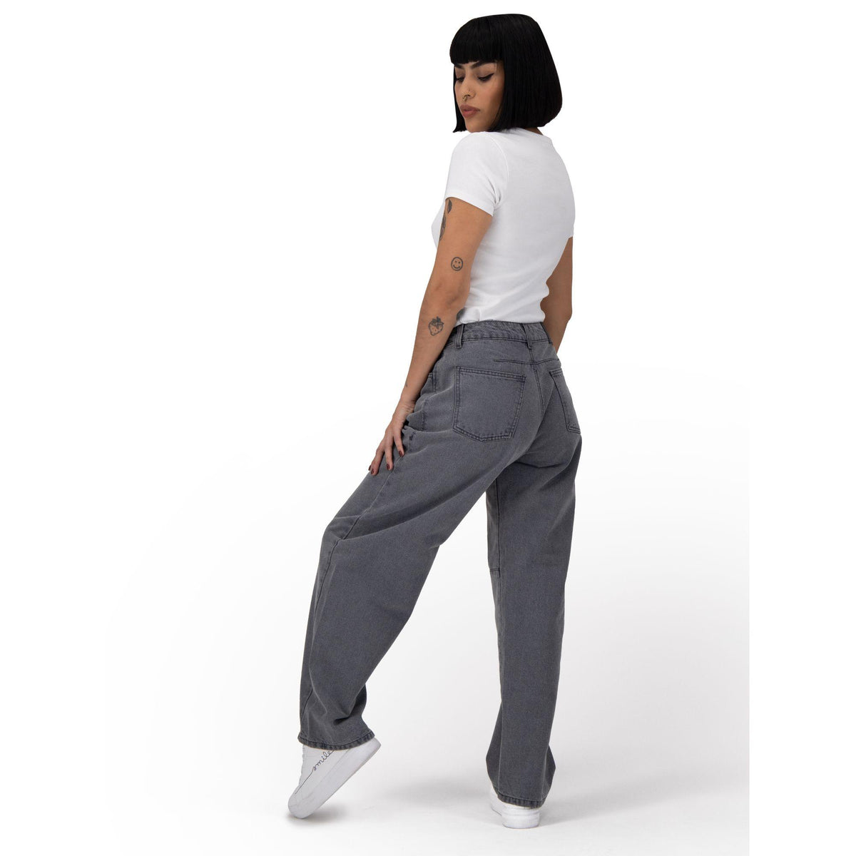 Pantalón barrel mujer gris - bolsas