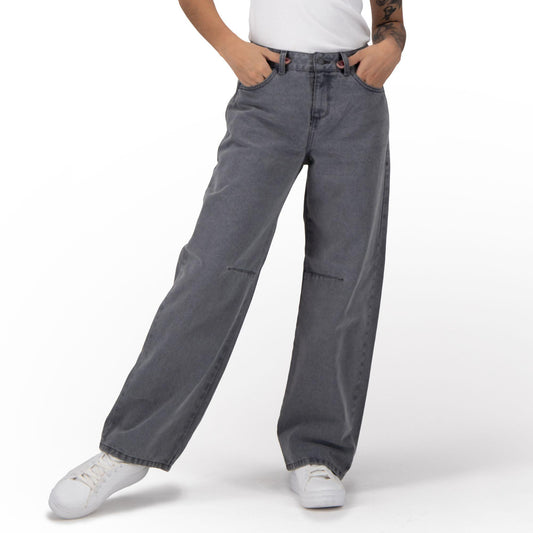 Pantalón barrel mujer gris - espalda