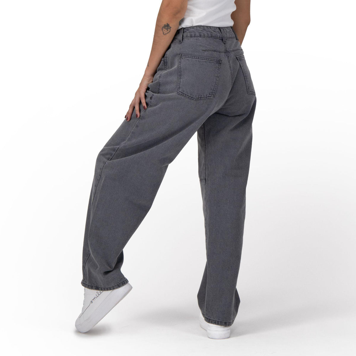 Pantalón barrel mujer gris - detalle