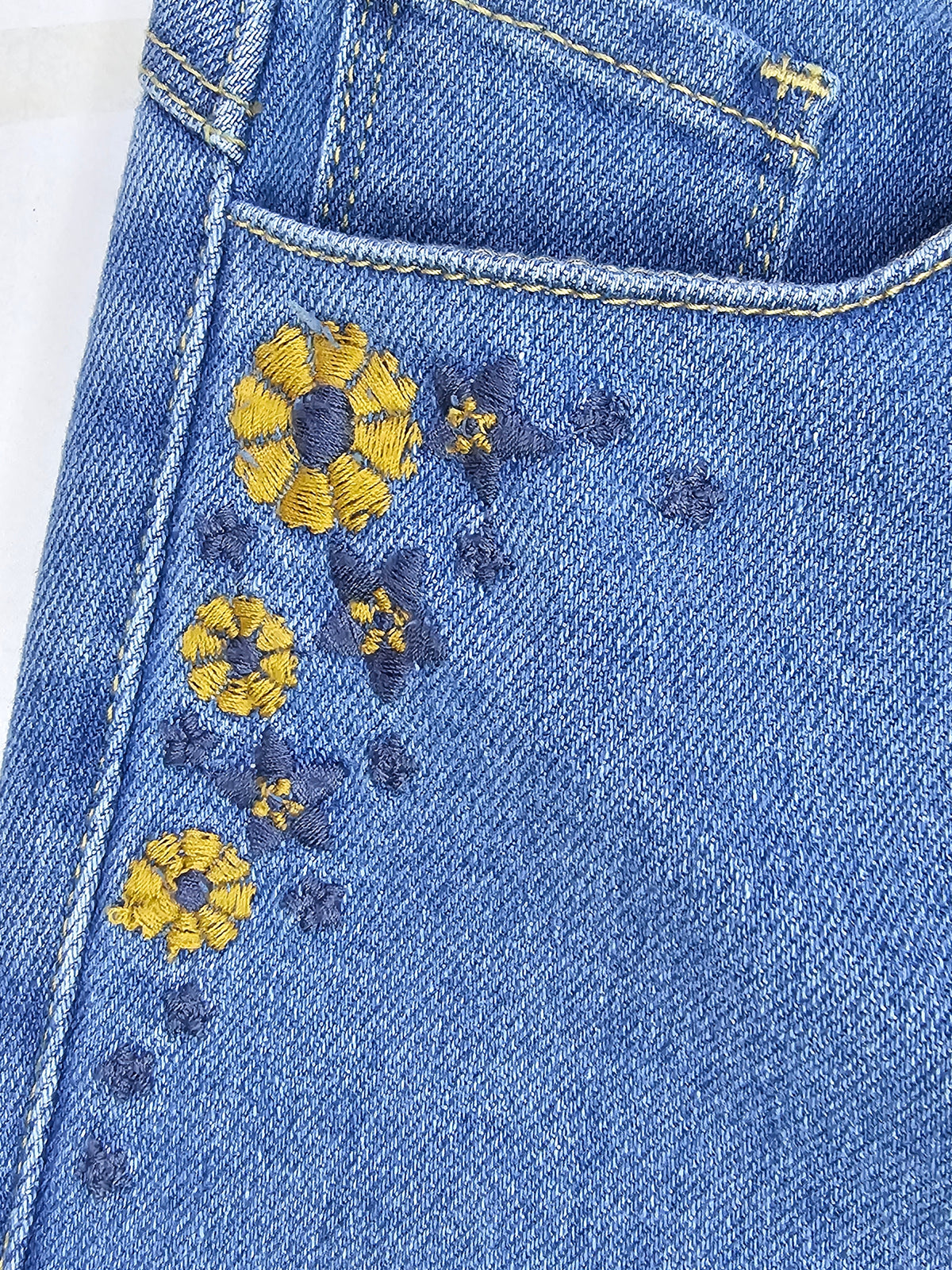 Jeans Flare Mujer Azul Deslavado sin Bolsas Traseras