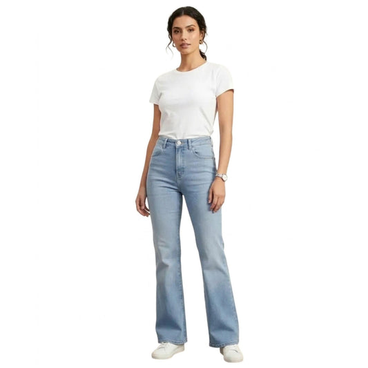 Jeans acampanados mujer azul deslavado - frente