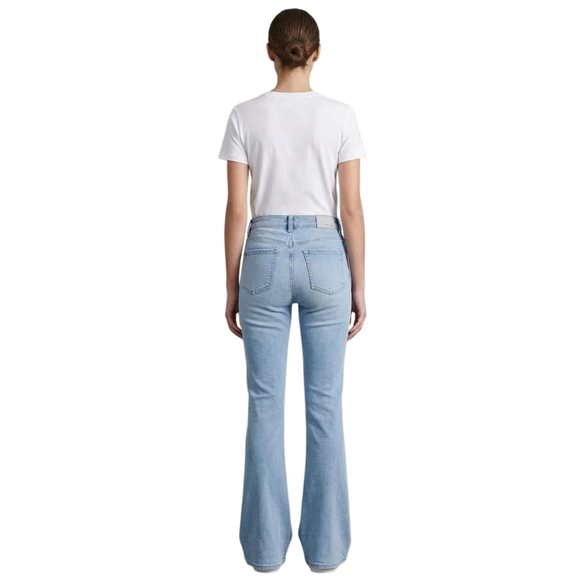 Jeans acampanados mujer azul deslavado - bolsas
