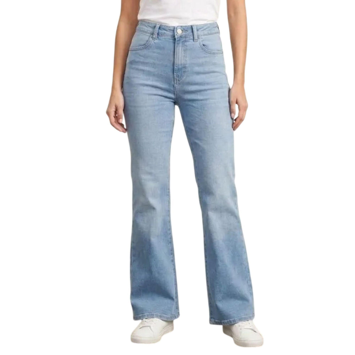 Jeans acampanados mujer azul deslavado - detalle
