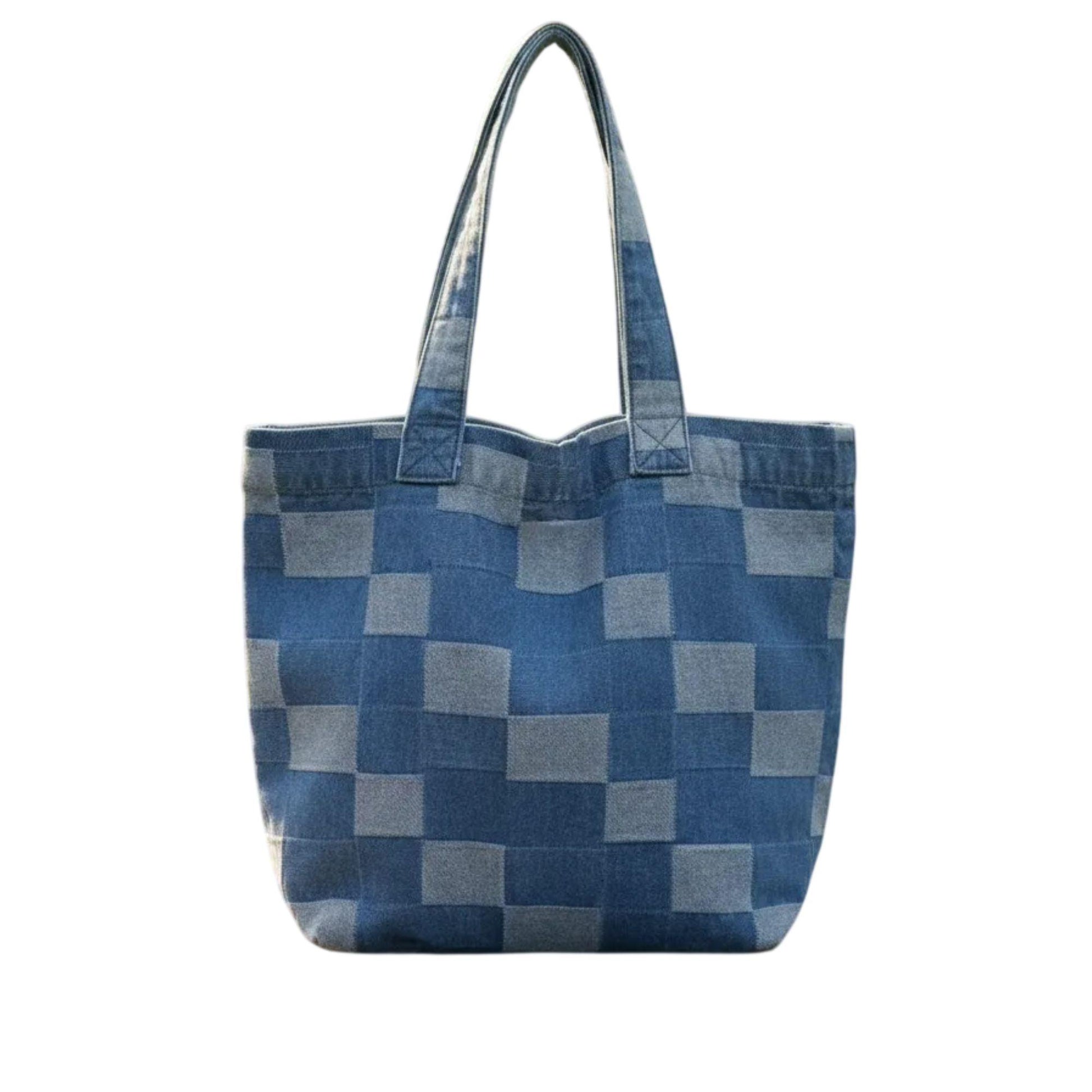 Bolsa tote mezclilla azul a cuadros - frente
