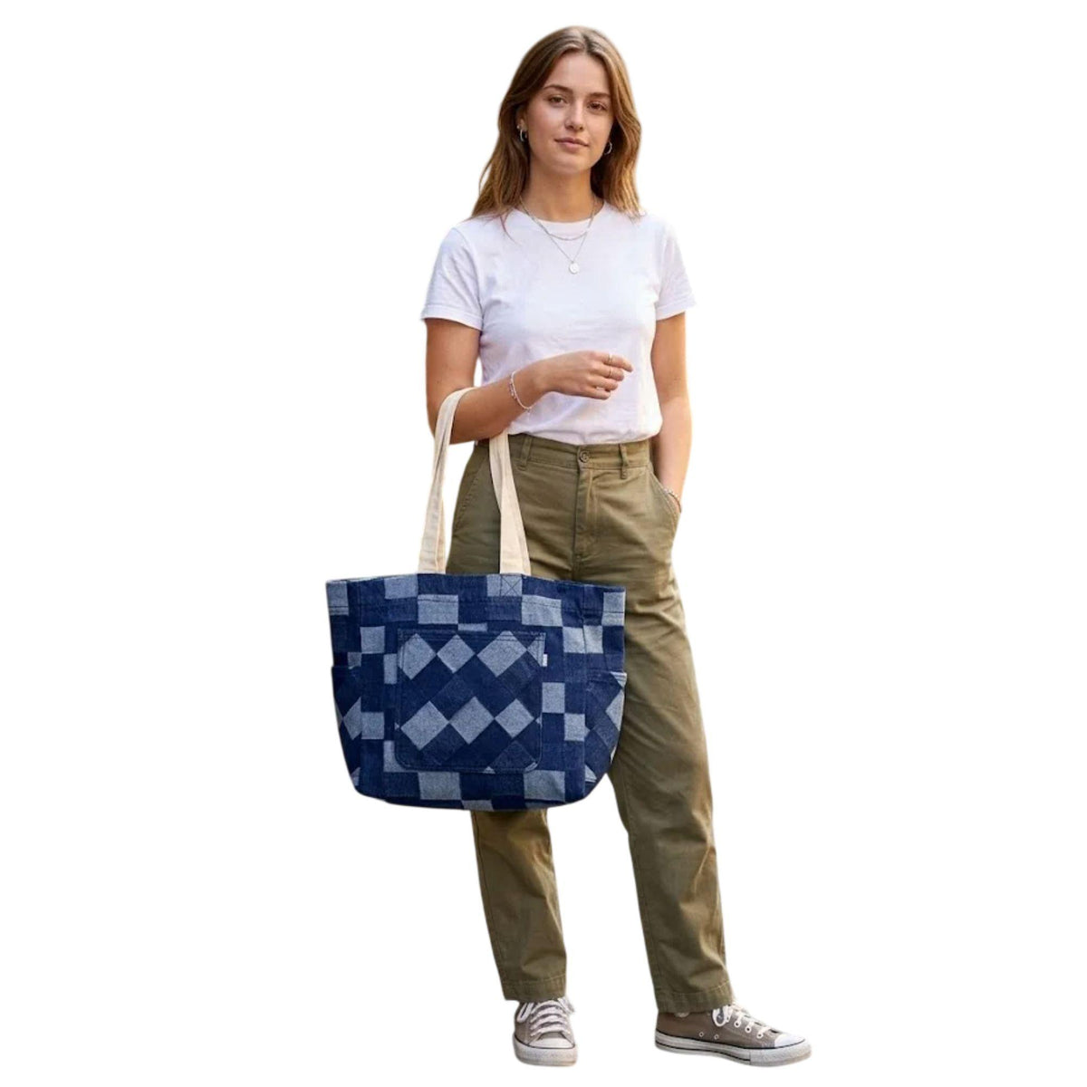 Bolsa tote mezclilla azul oscuro - detalle