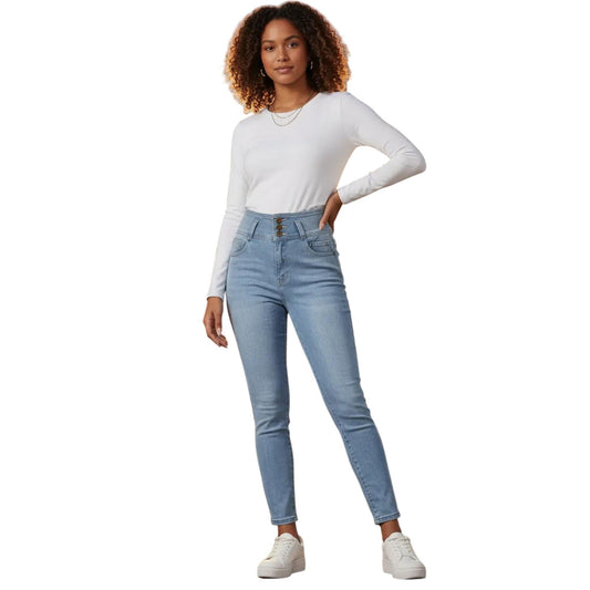Jeans skinny Corazón mujer azul deslavado - frente